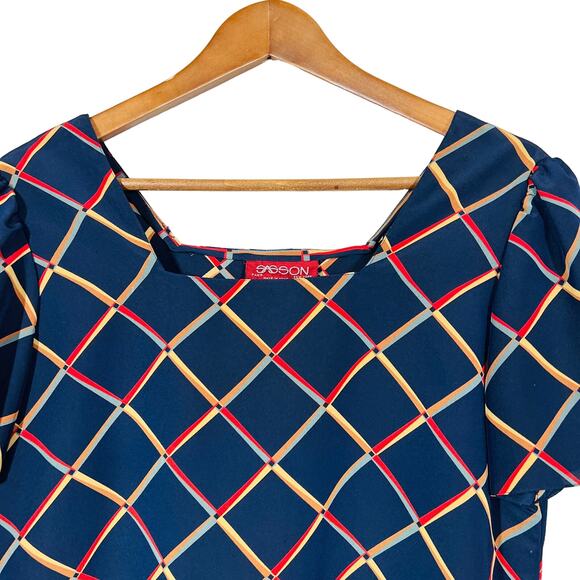 Vintage 80s Sasson Square Neck Blouse Top Cap Sleeve Shirt - 10 - Picture 3 of 4